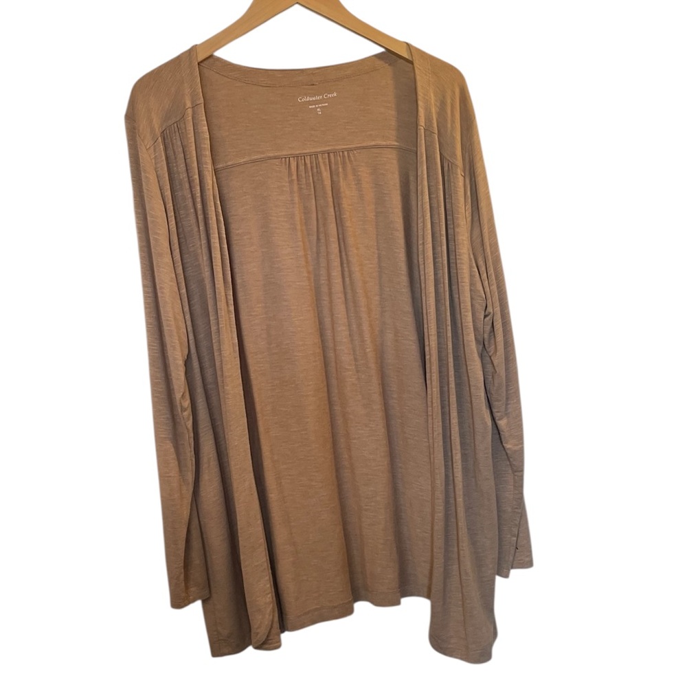 COLDWATER CREEK Tan Rayon Blend Open Drape Long Sleeve Cardigan Sweater - XL 16